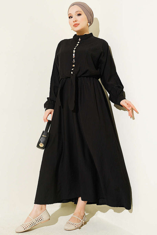 Completo Due Pezzi Nero Con Gonna Bottonata E Design Con Fiocco Frontale