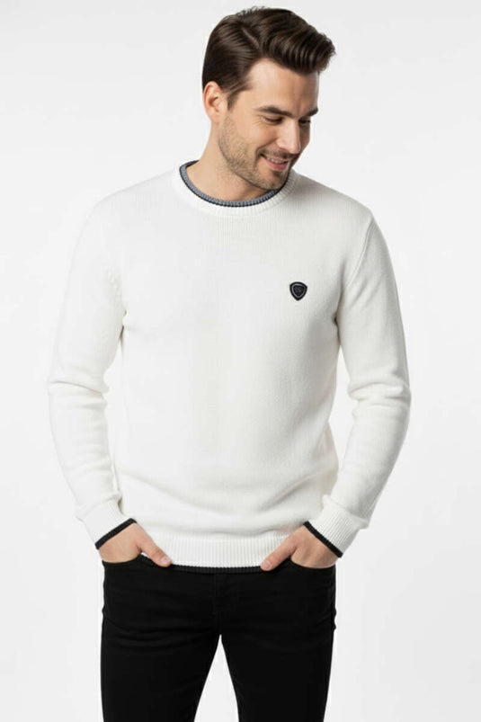 Sweat-shirt à col rond avec emblème, blanc, pour homme