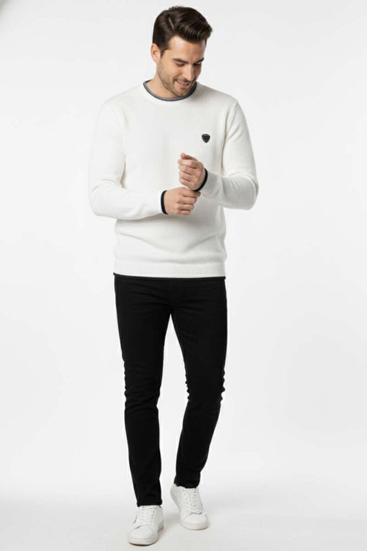 Crew Neck Sweatshirt with Emblem, White Men's