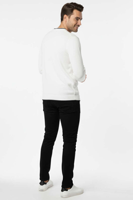 Crew Neck Sweatshirt with Emblem, White Men's