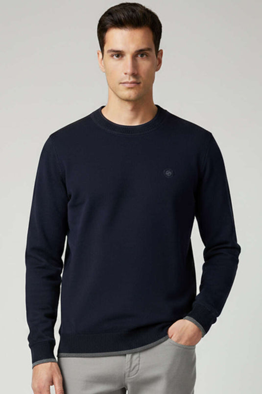 Sweat-shirt homme à col rond avec emblème, bleu marine