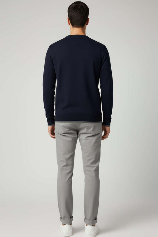 Men's Crew Neck Sweatshirt with Emblem, Navy Blue