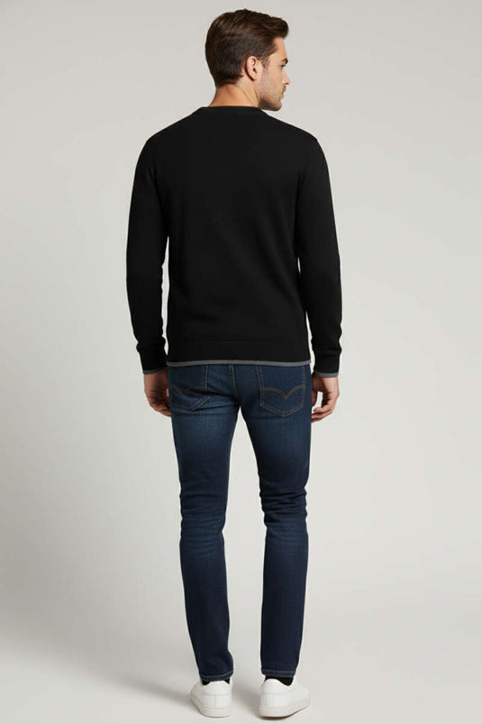 Crew Neck Emblem Men's Sweatshirt Black