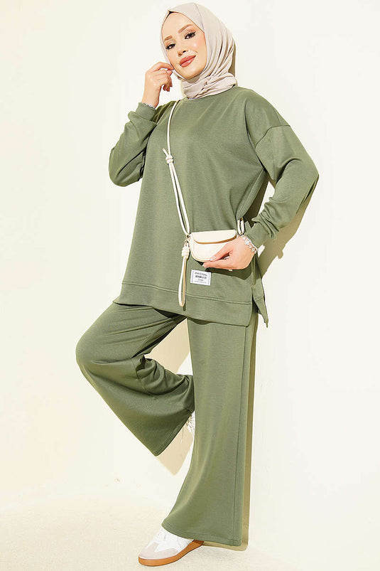 Hooded Badge Detail Zweiteiliger Set In Khaki