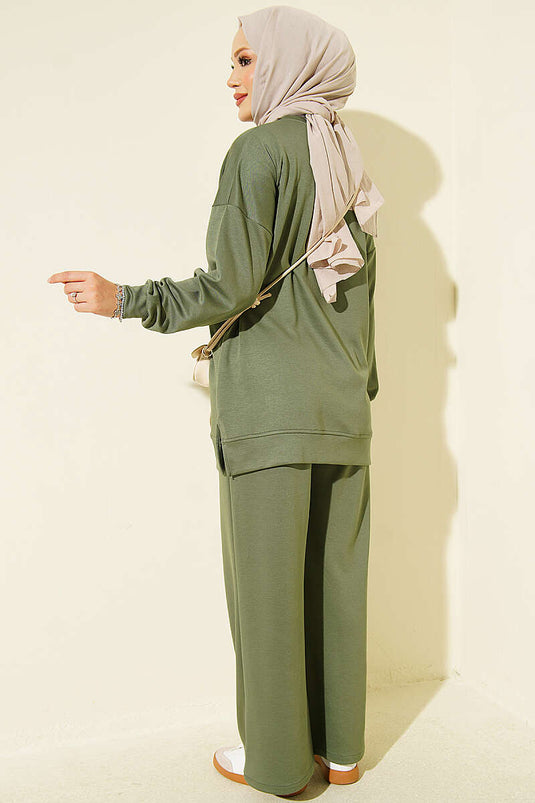 Hooded Badge Detail Zweiteiliger Set In Khaki