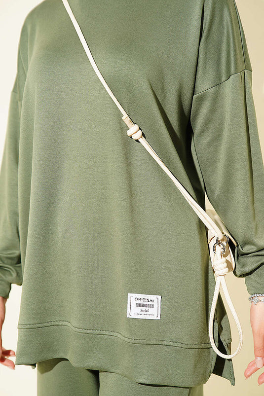 Hooded Badge Detail Zweiteiliger Set In Khaki
