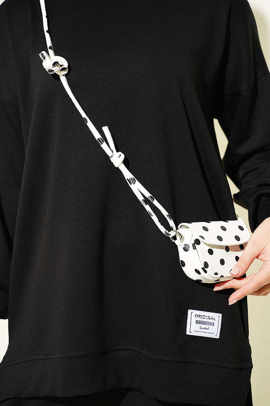 Black Crew Neck Embroidered Two-Piece Set