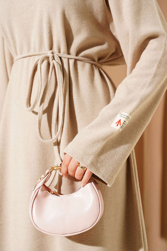 Crew Neck Embroidered Rope Belted Dress Beige