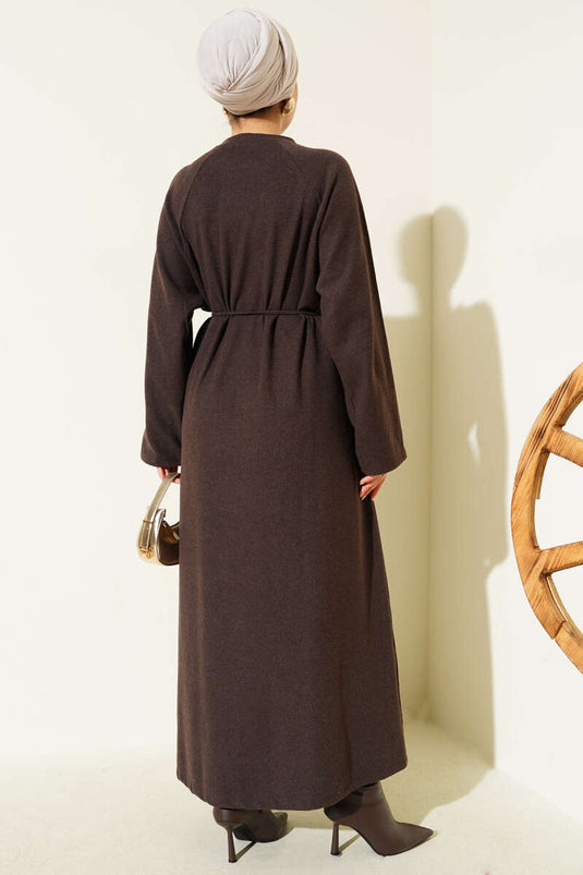 Coffee Crew Neck Dress with Emblem and Rope Belt (Coffee)