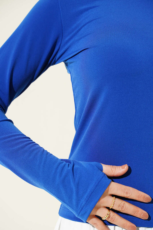 Bisiklet Yaka Basic Bluz Saks