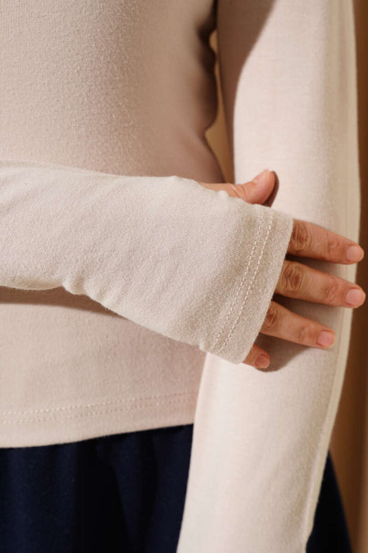 قميص نوم أساسي بياقة دائرية باللون البيج