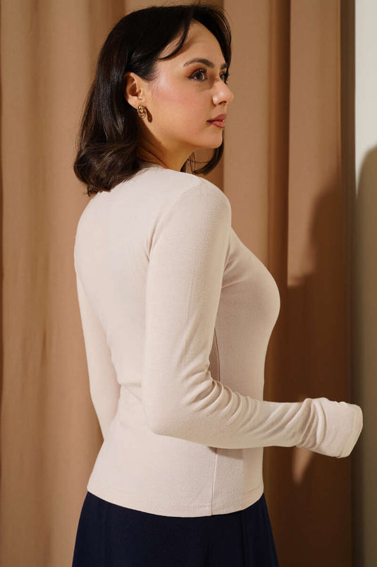 Bisiklet Yaka Basic Body Bej