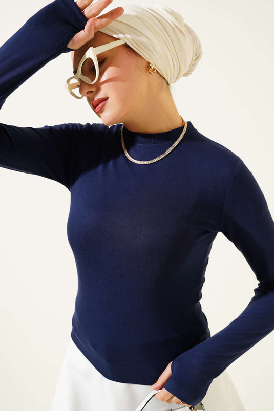 Navy Blue Basic Body with Bicycle Neck