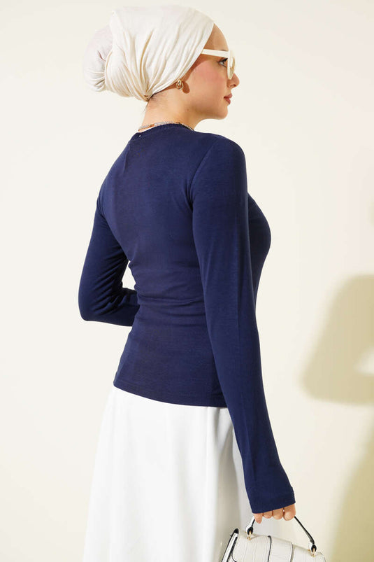 Navy Blue Basic Body with Bicycle Neck