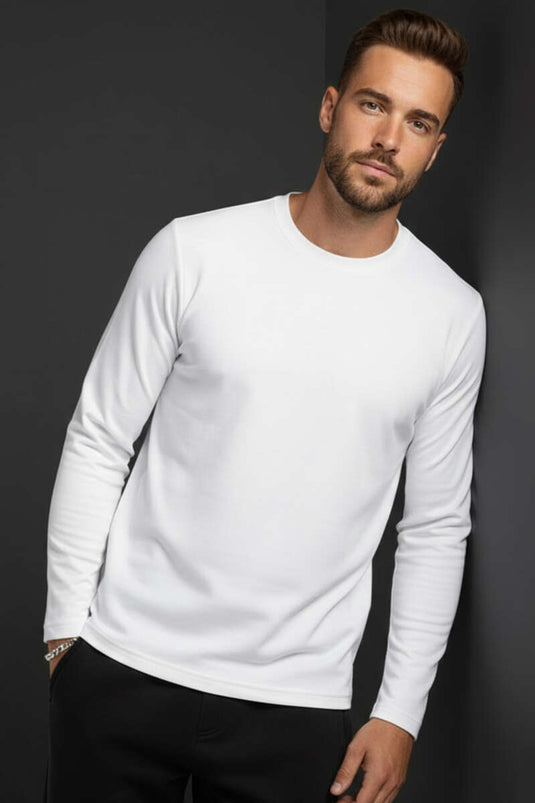 Felpa Uomo Semplice con Collo a Girocollo Color Avorio