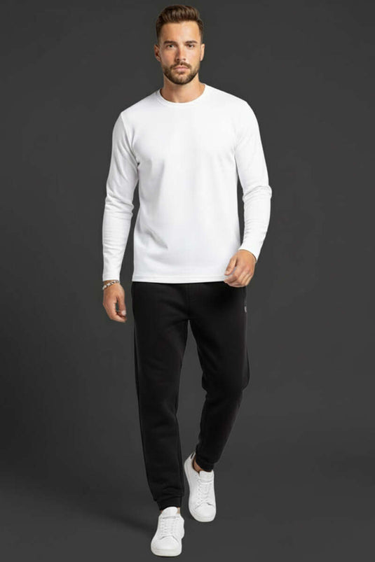 Sweat-shirt basique à col rond pour homme, écru