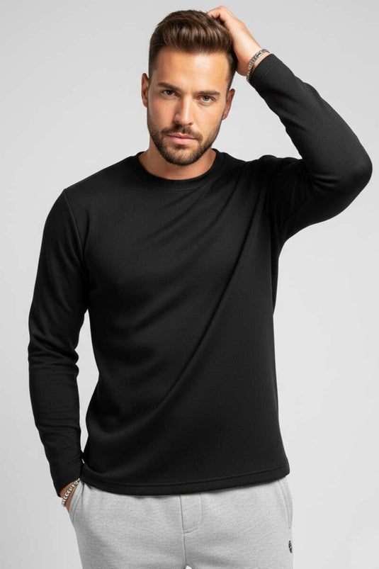 Bisiklet Yaka Basic Erkek Sweatshirt Siyah