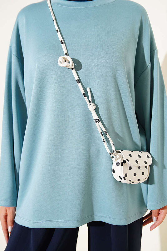 Bisiklet Yaka Basic Loyşa Tunik Petrol