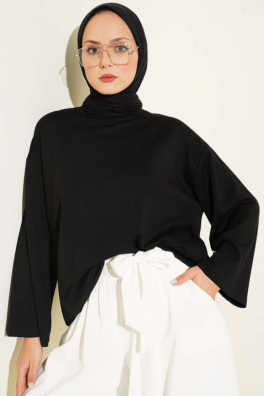 Basic Zwarte Ronde Hals Tuniek