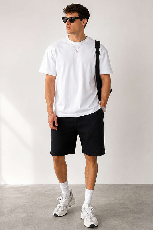 Basic Oversize Herren T-Shirt mit Rundhalsausschnitt Weiß