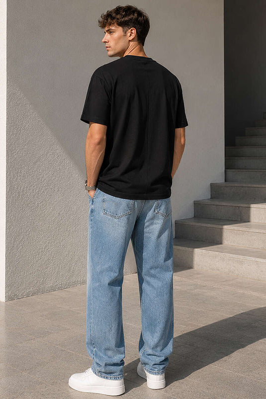 Basic Oversize Herren T-Shirt mit Rundhalsausschnitt Schwarz
