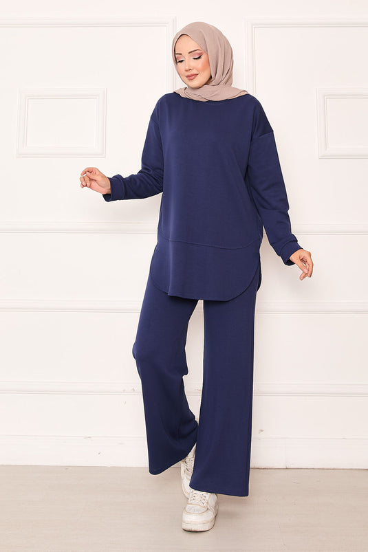 بدلة أويسو الأساسية برقبة دائرية، أزرق داكن