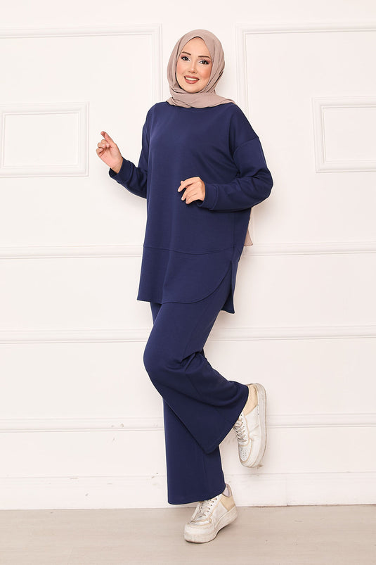 بدلة أويسو الأساسية برقبة دائرية، أزرق داكن