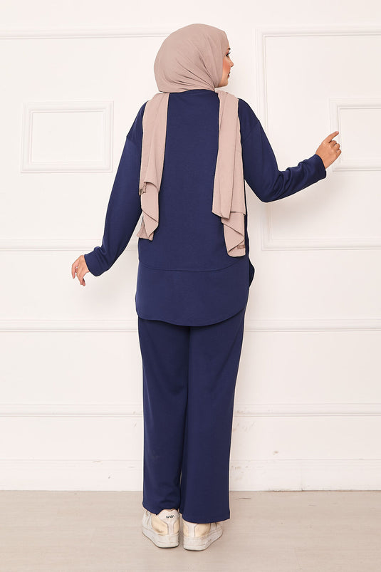 بدلة أويسو الأساسية برقبة دائرية، أزرق داكن