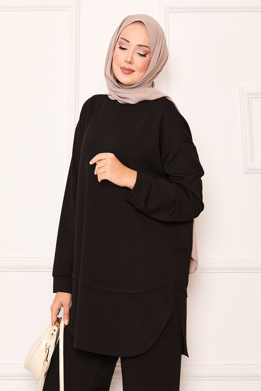 بدلة أويسو أساسية برقبة دائرية سوداء