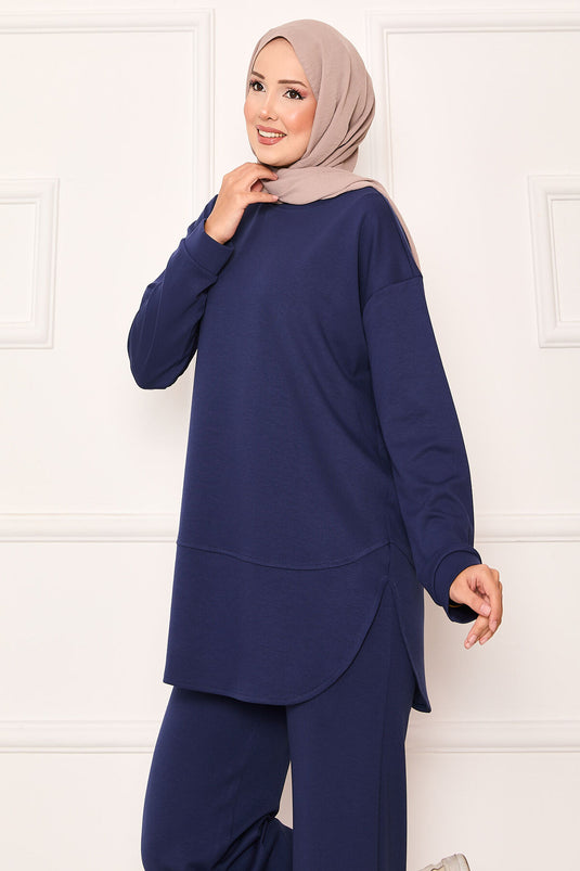 طقم أويشو الأساسي من قطعتين بياقة دائرية، لون كحلي