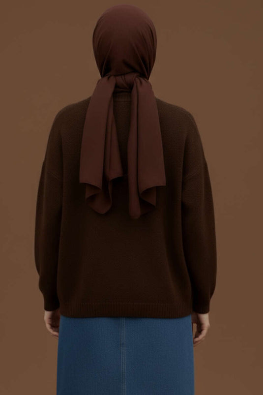 Bisiklet Yaka Basic Sakallı Kazak Kahve