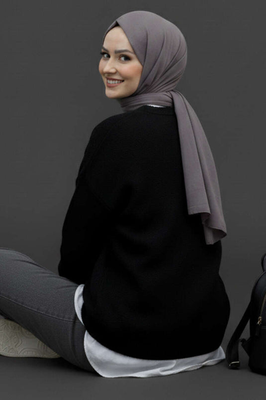 Bisiklet Yaka Basic Sakallı Kazak Siyah