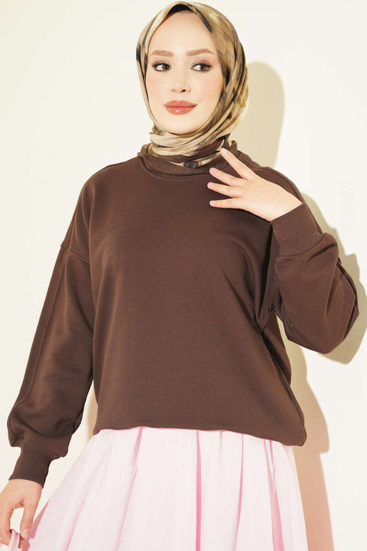 Bisiklet Yaka Basic Tunik Kahve
