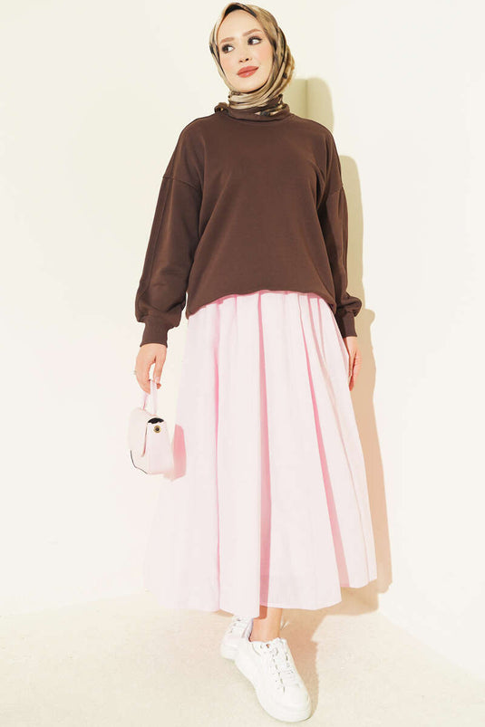 Bisiklet Yaka Basic Tunik Kahve