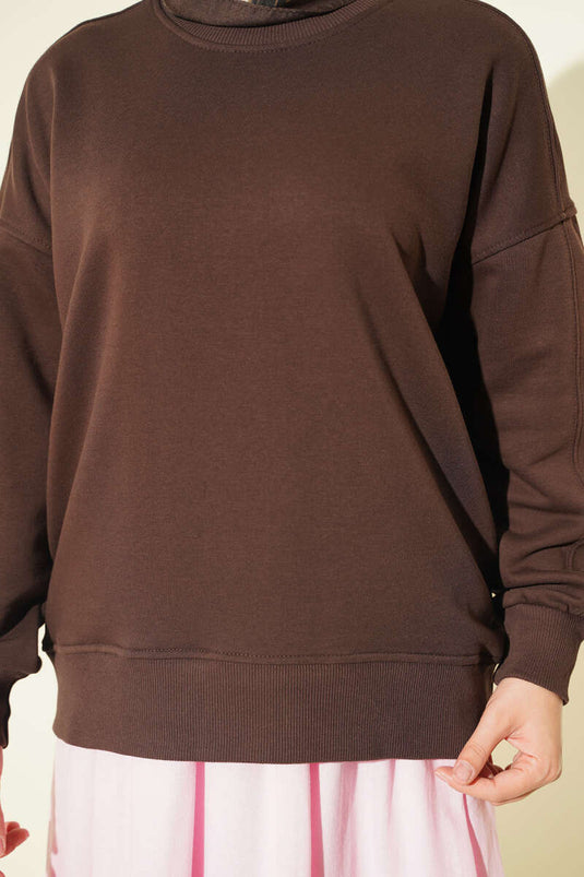 Bisiklet Yaka Basic Tunik Kahve