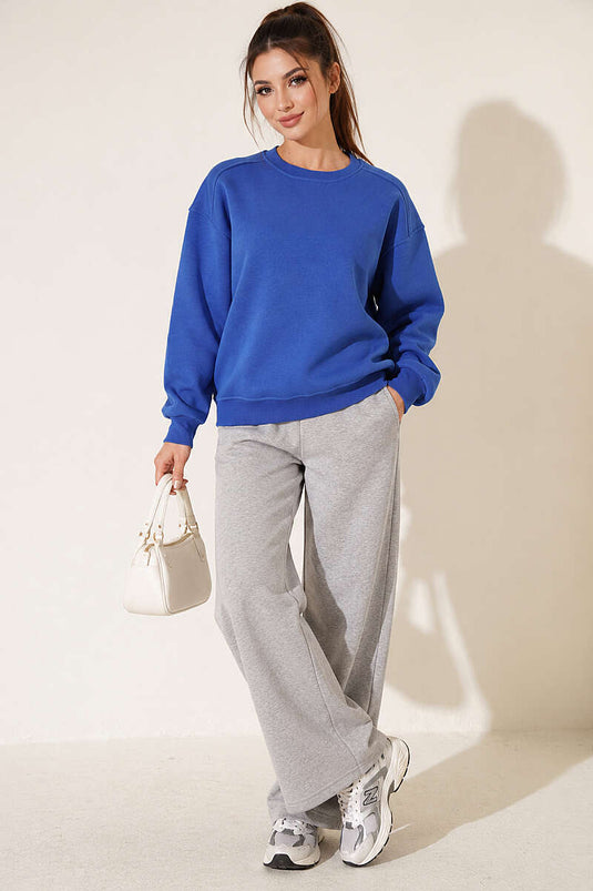 Basic Driekleurige Sweatshirt Met Ronde Hals In Zand