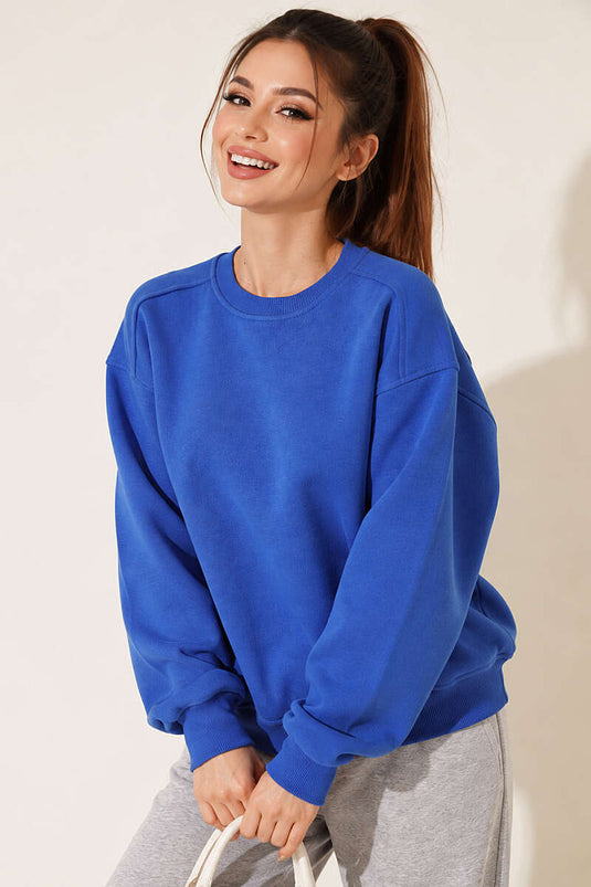 Basic Driekleurige Sweatshirt Met Ronde Hals In Zand