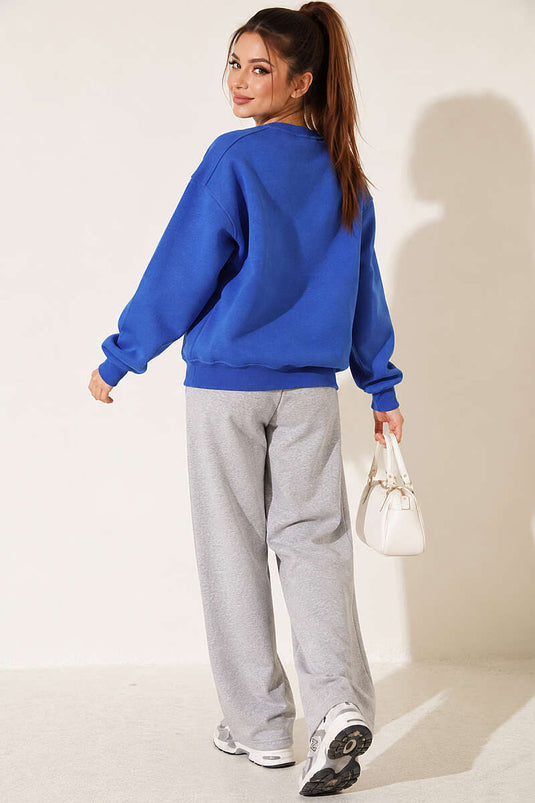 Basic Driekleurige Sweatshirt Met Ronde Hals In Zand