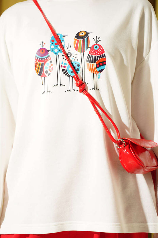 Bisiklet Yaka Baskılı İkili Takım Kırmızı