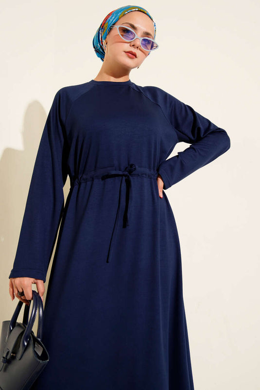 Crew Neck Waist Tunnel Loysha Dress Navy Blue