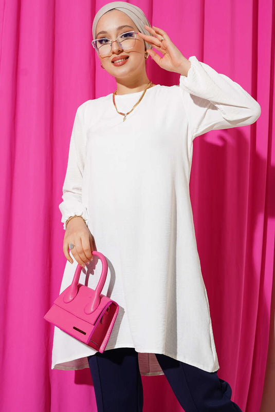 Ayrobin-Tunika mit Rundhalsausschnitt und Paspelierung, Ecru