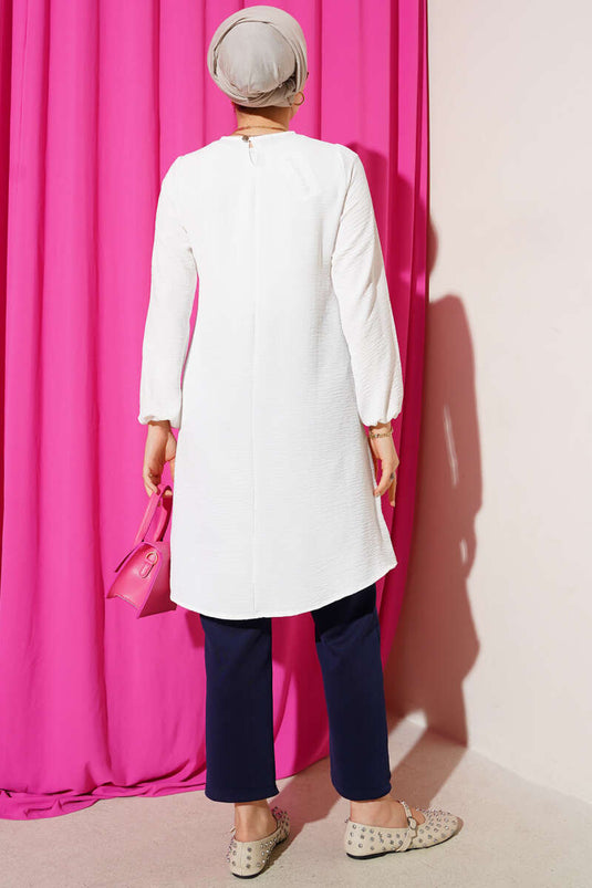 Ayrobin-Tunika mit Rundhalsausschnitt und Paspelierung, Ecru