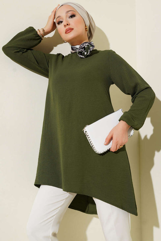 Ayrobin-Tunika mit Rundhalsausschnitt und Paspelierung, Khaki
