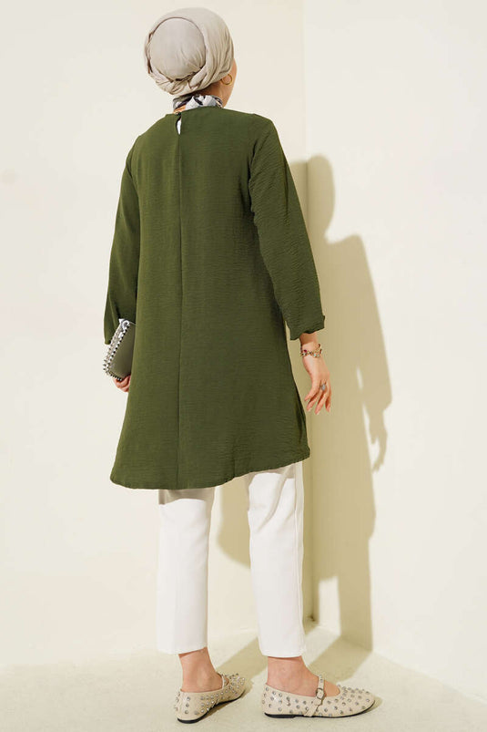 Ayrobin-Tunika mit Rundhalsausschnitt und Paspelierung, Khaki