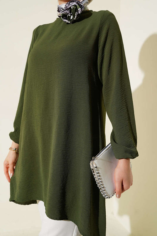 Ayrobin-Tunika mit Rundhalsausschnitt und Paspelierung, Khaki