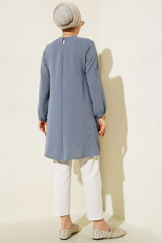 Ayrobin-Tunika mit Rundhalsausschnitt und Paspelierung, schiefergrau