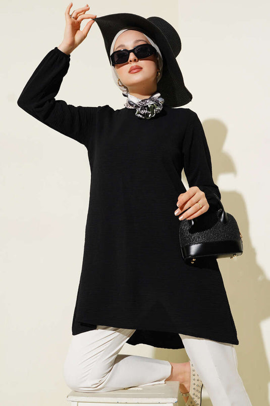 Crew Neck Piped Ayrobin Tunic Black