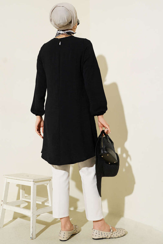 Crew Neck Piped Ayrobin Tunic Black