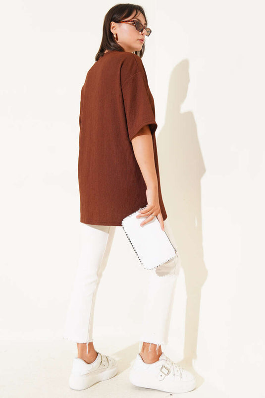 Rundhals-T-Shirt aus Krepp, Kaffee