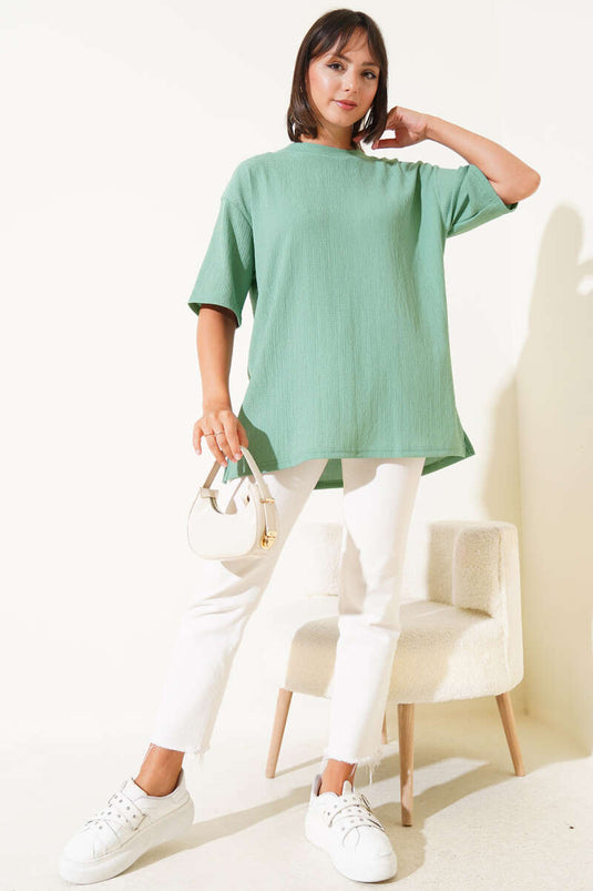 Crew Neck Crepe T-shirt, Light Green
